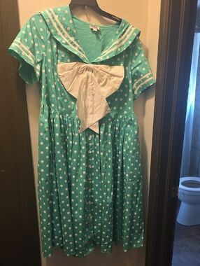 Unique Vintage Teal Green Polka Dot Sailor Dress 2X. NWT